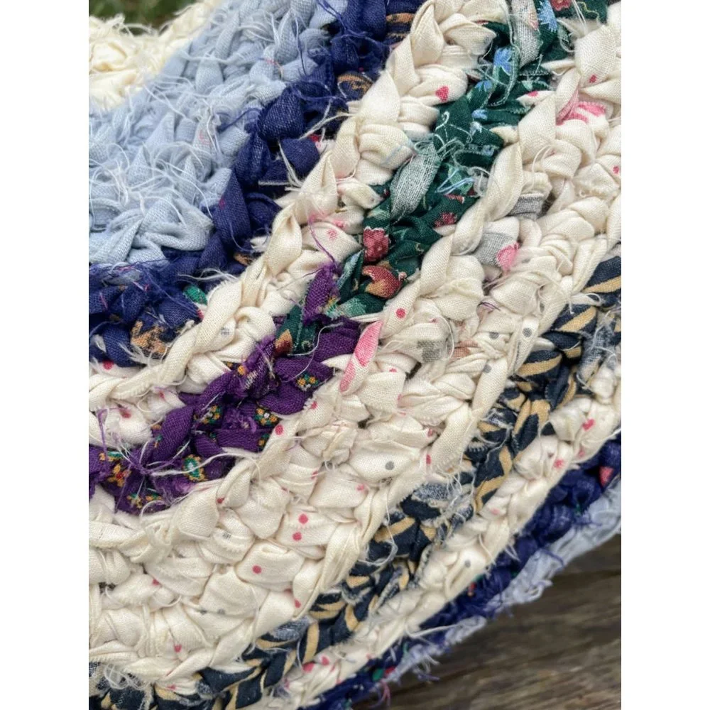 Vintage Heart Shaped Rag Rug Accent Pillow Farmhouse Primitive Blue White - Picture 10 of 16